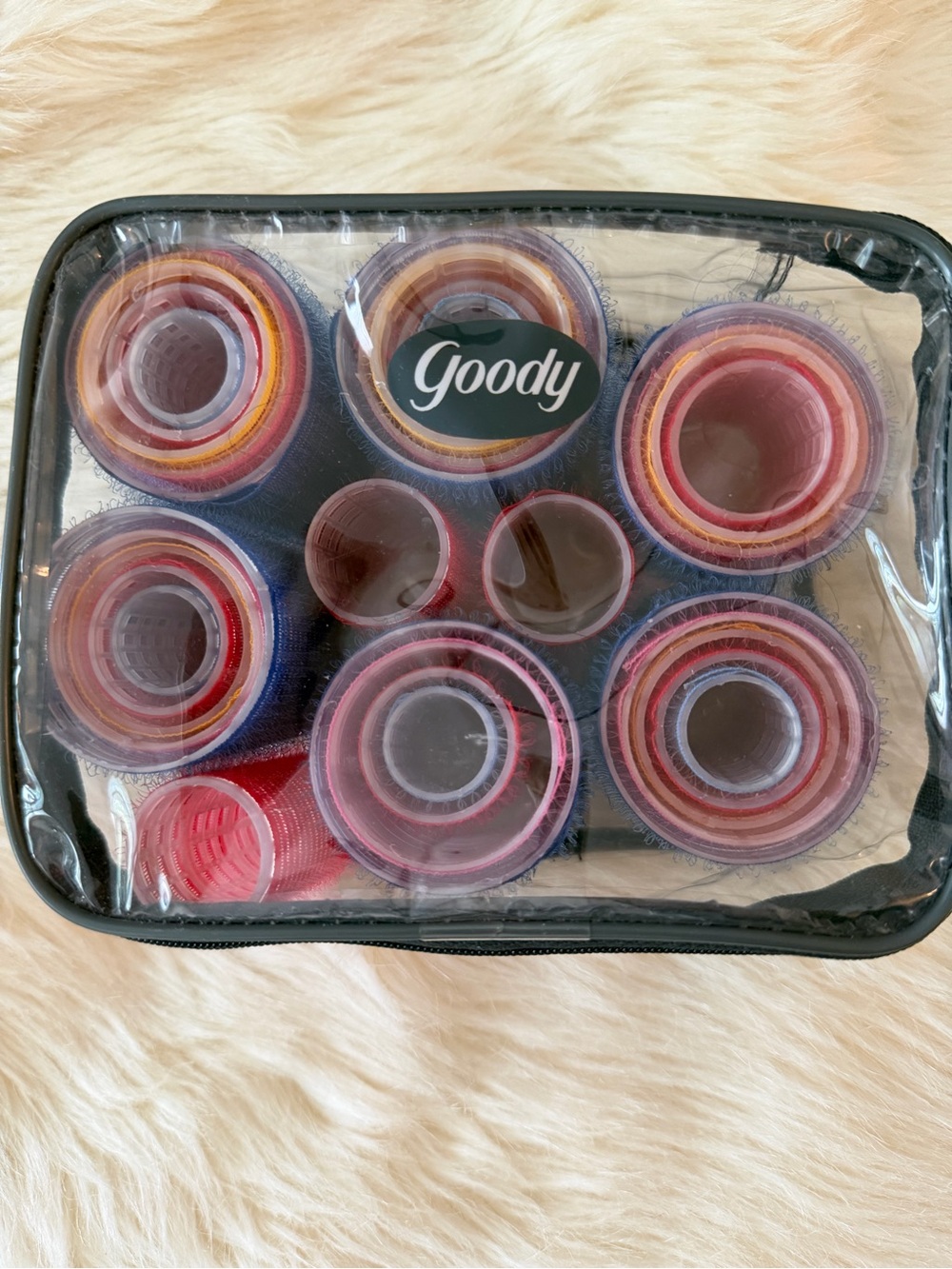 Goody Pink & Red Velcro Rollers Set in Clear Travel Case